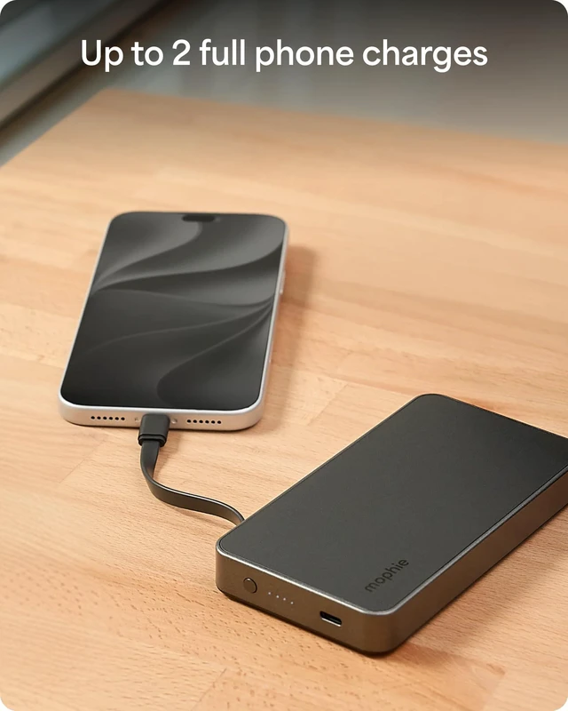 Alt view image 6 of 7 - Mophie Powerstation Plus AC 10K Portable Charger, Standard Series | 10,000mAh Power Bank for iPhone 17 / 16, Integrated USB-C Cable, Folding Wall Prongs, 20W Fast Charging, Airline Friendly