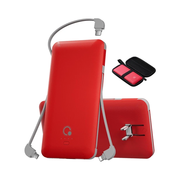 Main image of 10000mAh Portable Charger, Slim USB B C Power Bank,4 Output External Battery Pack with Built-in AC Wall Plug Micro and USB C Three Cables Compatible with All mobilephone
