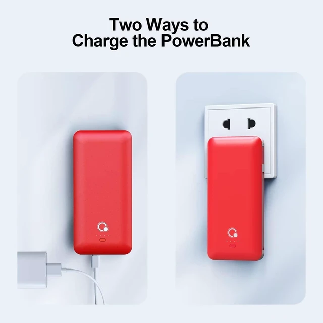 Alt view image 6 of 6 - 10000mAh Portable Charger, Slim USB B C Power Bank,4 Output External Battery Pack with Built-in AC Wall Plug Micro and USB C Three Cables Compatible with All mobilephone