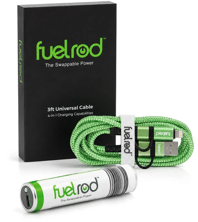 Main image of FuelRod Swappable Power Portable Charger Kit with USB-C Cable & Adapters | Travel-ready fast portable power bank, 4-in-1 cable, adapters, and access to the FuelRod Swappable Power Network