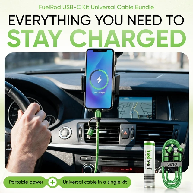 Alt view image 2 of 5 - FuelRod Swappable Power Portable Charger Kit with USB-C Cable & Adapters | Travel-ready fast portable power bank, 4-in-1 cable, adapters, and access to the FuelRod Swappable Power Network