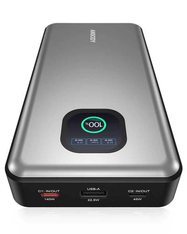 Main image of Ansody 140W Laptop Power Bank, 25000mAh with TFT Smart Digital Display | PD3.1 Fast Charging Portable Charger, Travel Essential Battery Pack for MacBook iPad Tablet Steam Deck iPhone 18-12 Series