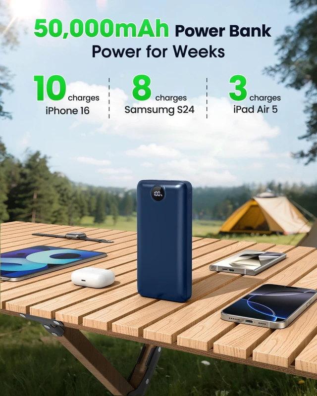 Alt view image 3 of 7 - Portable Charger Power Bank 50000mAh 22.5W Fast Charging Battery Bank USB C External Battery Pack with 3 Output & 2 Input Digital Display Travel Essential for iPhone 16/15/14/13/12, Samsung, iPad etc