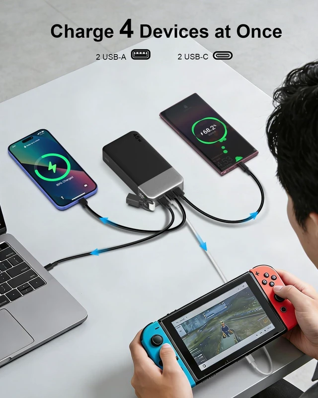 Alt view image 5 of 7 - NOBIS Portable Charger 20000mAh 45W Power Bank with Detachable C-Cable | Battery Pack w/2 USB-C(In/Out) & 2 USB-A, Digital Display,Small Current Mode, Battery Bank Travel for Pad,Phone 17 Steam Deck