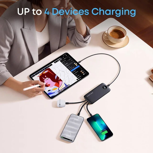 Alt view image 5 of 7 - 2026 2-Pack 20000mAh Portable Charger Battery Pack with Built in Cables | Travel Essential, 5 Outputs 2 Inputs Slim Power Bank for iPhone 17/16/15/14, Samsung Galaxy S23/22, Pixel etc