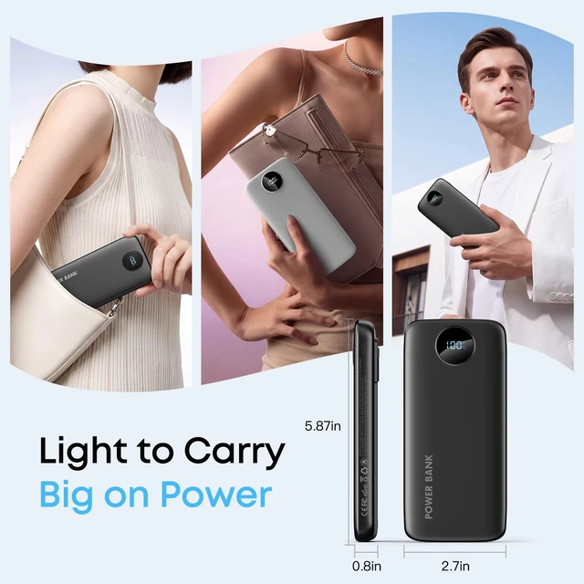Alt view image 3 of 7 - 2026 2-Pack 20000mAh Portable Charger Battery Pack with Built in Cables | Travel Essential, 5 Outputs 2 Inputs Slim Power Bank for iPhone 17/16/15/14, Samsung Galaxy S23/22, Pixel etc