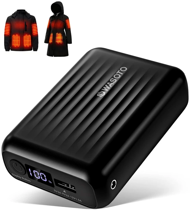 Main image of WASOTO 18400mAh Heated Jackets Battery Portable LED Display Rechargeable Battery Pack for Heated Vest Power Bank for Men Women DC/USB/Type-C Output