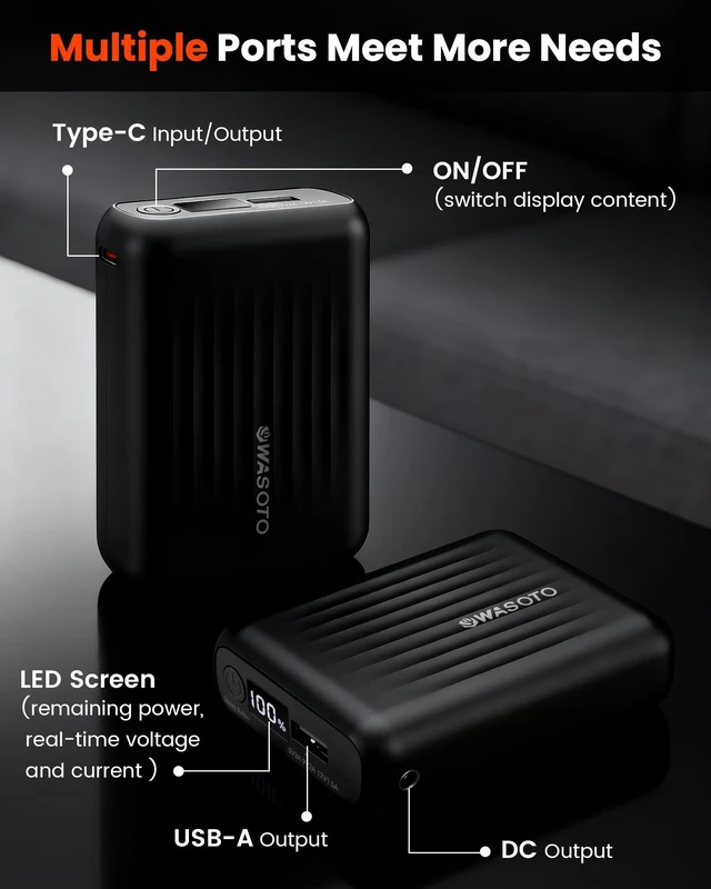 Alt view image 2 of 6 - WASOTO 18400mAh Heated Jackets Battery Portable LED Display Rechargeable Battery Pack for Heated Vest Power Bank for Men Women DC/USB/Type-C Output