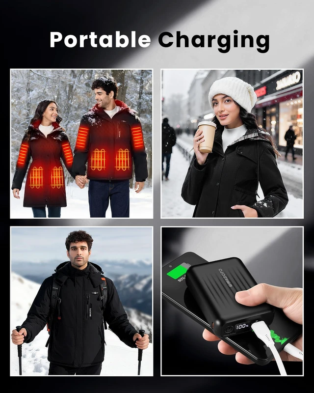 Alt view image 6 of 6 - WASOTO 18400mAh Heated Jackets Battery Portable LED Display Rechargeable Battery Pack for Heated Vest Power Bank for Men Women DC/USB/Type-C Output