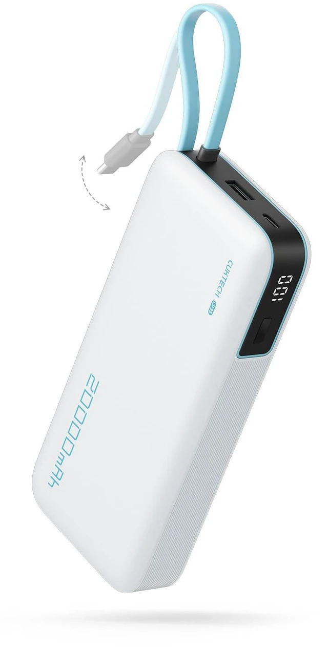 Main image of CUKTECH 45W Power Bank 20000mAh, Portable Travel Charger Built-in USB C Cable, Fast Charging Battery Pack for iPhone 17/16/15, iPad, Samsung Galaxy, Google Pixel, Android and More (White)