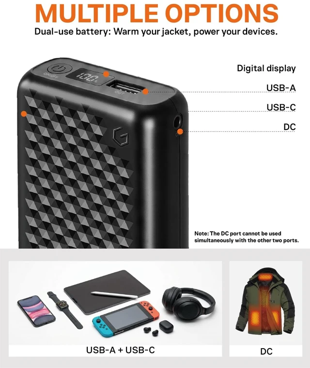 Alt view image 3 of 6 - Wulcea 12v 18400mAh High Capacity Type-C InputUSB Type-C DC Output Fast Charge for Graphene Heated Jacket Heated Vest Long Lasting Portable Charger Digital Display for Genovega VERGOO