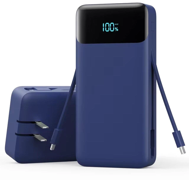 Main image of Portable Charger with Built-in AC Plug and Cables,26800mAh All in One USB C Fast Charging Power Bank,Travel Essentials Portable Phone Charger Battery Pack for iPhone 17/16/15/14/13,Galaxy-Dark Blue