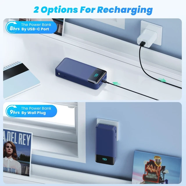 Alt view image 3 of 7 - Portable Charger with Built-in AC Plug and Cables,26800mAh All in One USB C Fast Charging Power Bank,Travel Essentials Portable Phone Charger Battery Pack for iPhone 17/16/15/14/13,Galaxy-Dark Blue