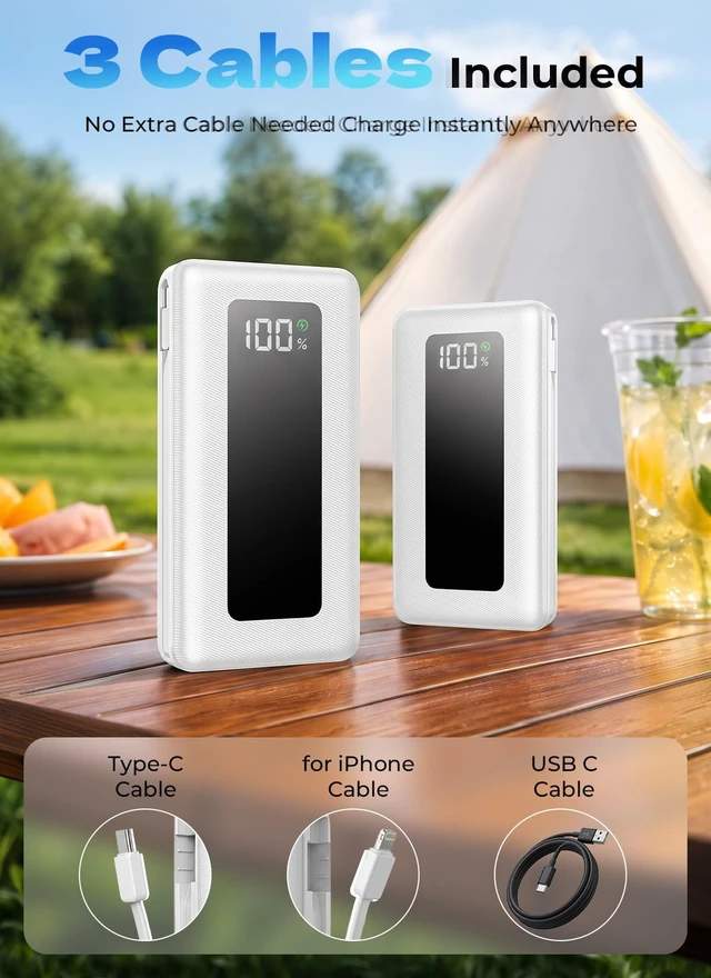 Alt view image 4 of 7 - Moihosso Portable Charger Power Bank 50000mAh with Built-in Cables | 22.5W Fast Charging Cream