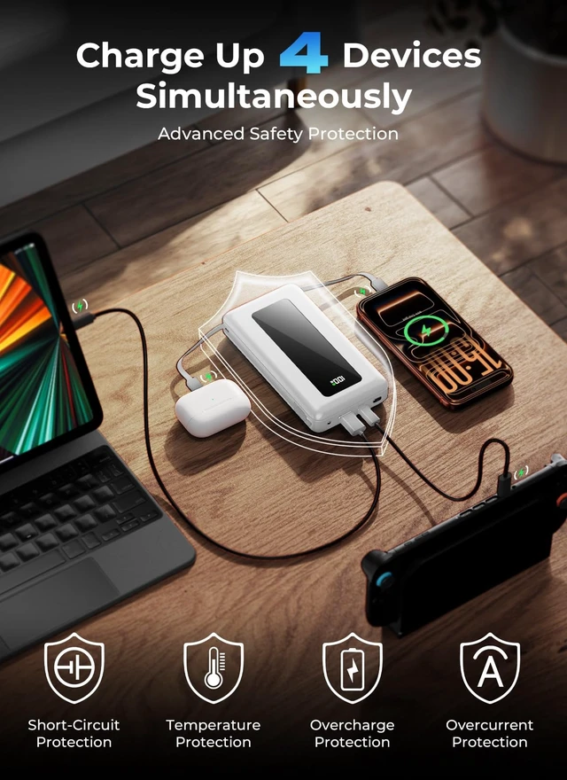 Alt view image 7 of 7 - Moihosso Portable Charger Power Bank 50000mAh with Built-in Cables | 22.5W Fast Charging Cream