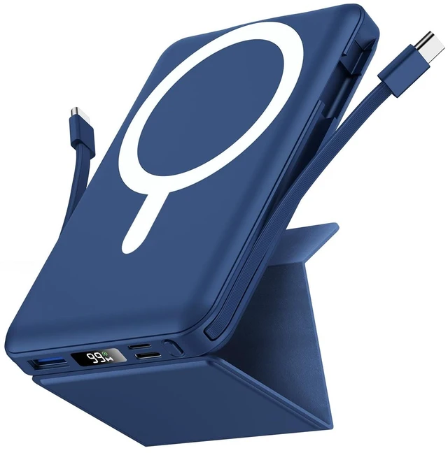 Main image of eailgeu for MagSafe Power Bank 10000mAh, Magnetic Portable Charger, Stand | 20W Fast Charging Battery Pack, Built-in USB-C Cables, LED Display, Travel Essential for iPhone 18/17/16/15/14/13/12, Blue