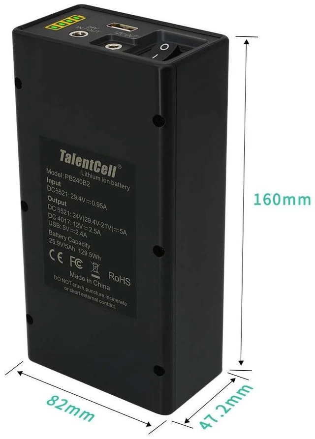 Alt view image 4 of 6 - Talentcell 12/24V Portable Power Bank PB240B2, 35000mAh 129.5Wh Capacity with DC 24/12 Volt and 5V USB Output for LED Light Strip, CCTV Camera, Smartphone and More