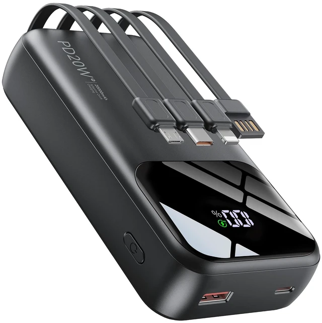 Main image of Fast Charging Portable Charger 20000mAh with Built-in 4 Cables | 5 Outputs 2 Inputs,Slim Power Bank,Travel Essentials,LED Display,External Battery pack for iPhone,for iPad & More