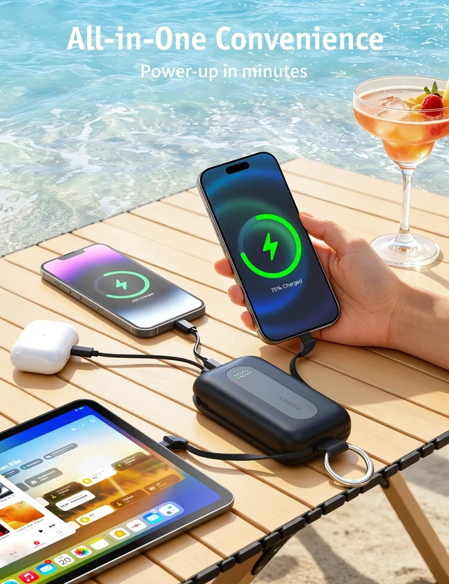 Alt view image 2 of 7 - CharmGo Portable Charger 20000mAh 30W Power Bank 4 in 1 Battery Pack | Built-in Cables,Fast Charging, Keychain, Travel Essentials, Portable,for iPhone 18Pro Max/17-15,for iPad Air/Pro,for AirPods