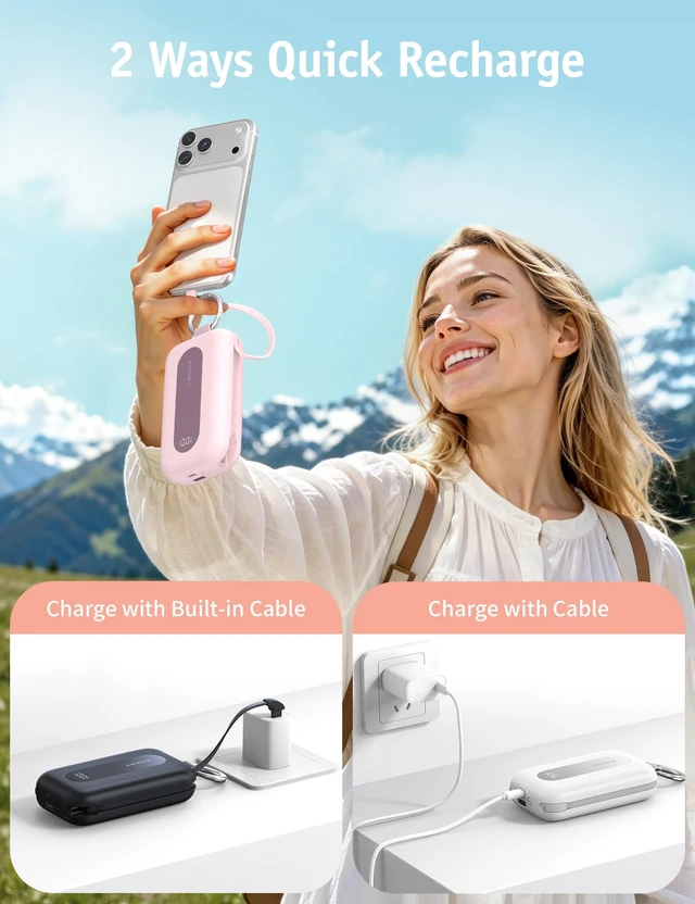 Alt view image 7 of 7 - CharmGo Portable Charger 20000mAh 30W Power Bank 4 in 1 Battery Pack | Built-in Cables,Fast Charging, Keychain, Travel Essentials, Portable,for iPhone 18Pro Max/17-15,for iPad Air/Pro,for AirPods