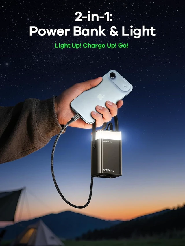 Alt view image 5 of 7 - 65W Power Bank 40000mAh Laptop Portable Charger Battery Pack - Black | 65 Watt USB C Large High Capacity Power Supply with LED Light Compatible with iPhone MacBook iPad computer Steamdeck