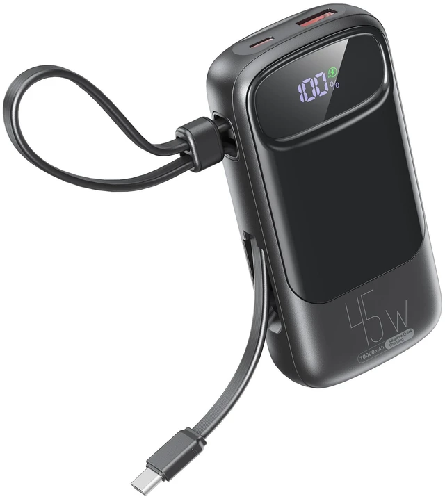 Main image of Portable Charger 10000mAh 45W USB C Fast Charging, Built-in Cable | LED Display, Pocket Size, Ultra Lightweight, 3 Outputs, Low Current Mode, for iPhone 17/16/15 pro, Android, Tablet, Laptop