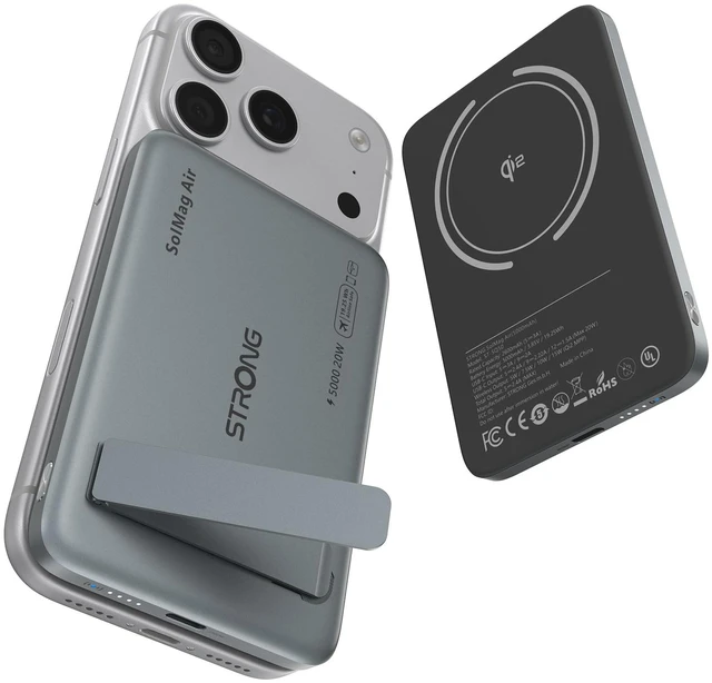 Main image of Strong SolMag Power Bank 5000mAh, Magnetic Portable Charger for iPhone | 5000mAh semi-solid-state, Qi2 15W wireless + 20W USB-C, 0.34 in ultra-slim, for iPhone 18-12, stand and Android ring