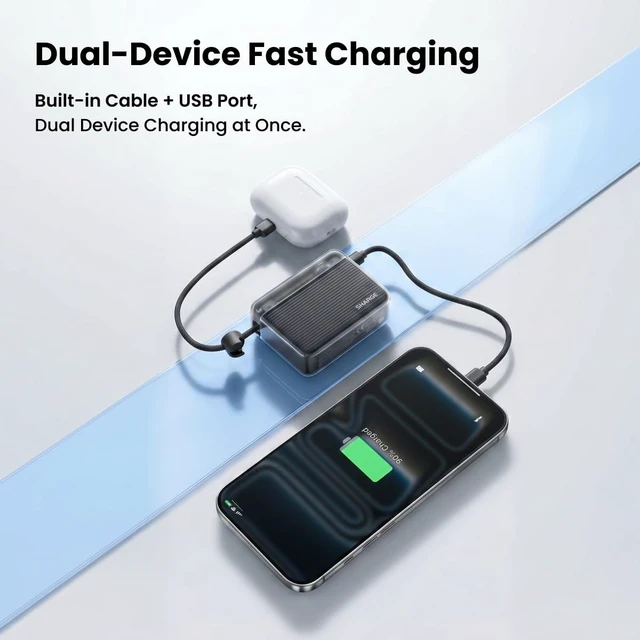 Alt view image 4 of 7 - Mini Portable Charger 10000mAh Power Bank with Built-in Cable | SHARGE Flow 2, Flight-Safe Travel Essential Compact Battery Pack for iPhone 17/16/15, iPad, Galaxy S26, Pixel and More