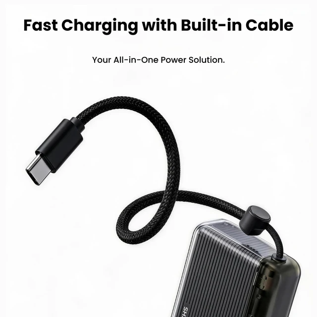 Alt view image 5 of 7 - Mini Portable Charger 10000mAh Power Bank with Built-in Cable | SHARGE Flow 2, Flight-Safe Travel Essential Compact Battery Pack for iPhone 17/16/15, iPad, Galaxy S26, Pixel and More