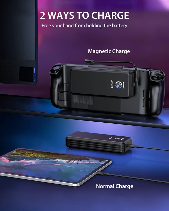 Alt view image 2 of 7 - Antank Magnetic Power Bank Compatible with Steam Deck, 20000mAh 45W PD Fast 3.0 Charging Portable Battery Bank, External Battery Pack with Removable Magnetic Back Mount & Dual USB-C Cable