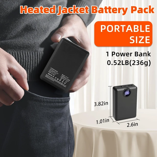 Alt view image 2 of 5 - 2 PACK 12000mAh Heated Vest Battery Pack, USB Power Bank Portable Dual Output Ports (not for 7.4V or 12V)with LED Display for Heating Jacket Hoodies Pants Heated Chair and Smart Device