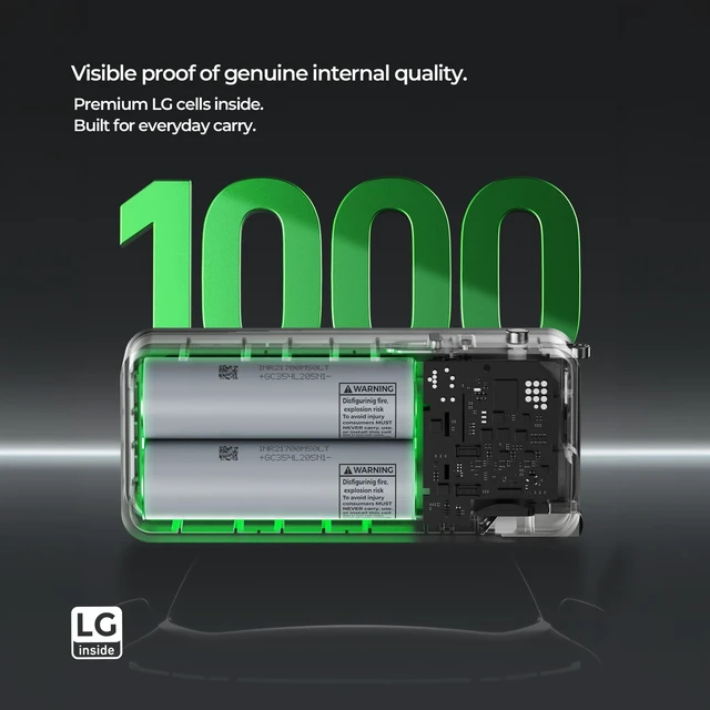 Alt view image 3 of 7 - PHYSCE 3-in-1 Power Bank, 30W Portable Charger Approx. 10,000mAh, Aluminum Body, LG Cells, Built-in USB-C Cable, Foldable Plug