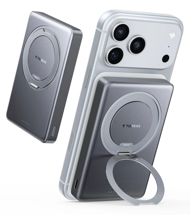 Main image of TORRAS Ostand MiniMag 10000mAh Magnetic Power Bank with Stand for iPhone 18 | Portable Charger, 15W Wireless, 22.5W USB-C, iPhone 18/17/16/15/14/13/12, 360° Stand, 13N Magnetic Hold, Travel Ready