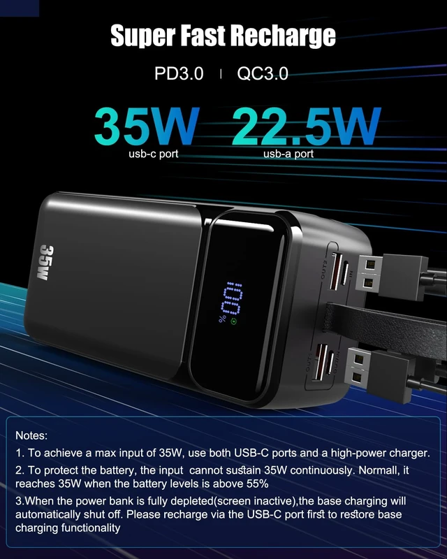 Alt view image 3 of 7 - Feidyns 70000mAh Portable Charger, 35W Fast Charging Power Bank Built-in 3 Cables with 7 Ports, High Capacity Large External Battery Pack for iPhone,Galaxy,Steam Deck, Camping Travel Essentials