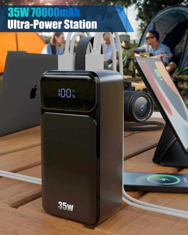 Alt view image 4 of 7 - Feidyns 70000mAh Portable Charger, 35W Fast Charging Power Bank Built-in 3 Cables with 7 Ports, High Capacity Large External Battery Pack for iPhone,Galaxy,Steam Deck, Camping Travel Essentials