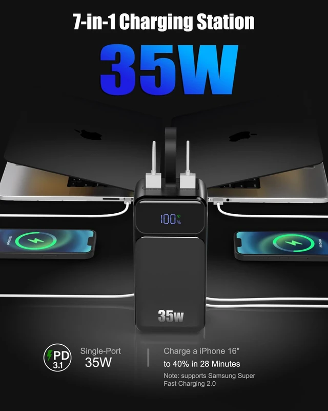 Alt view image 5 of 7 - Feidyns 70000mAh Portable Charger, 35W Fast Charging Power Bank Built-in 3 Cables with 7 Ports, High Capacity Large External Battery Pack for iPhone,Galaxy,Steam Deck, Camping Travel Essentials