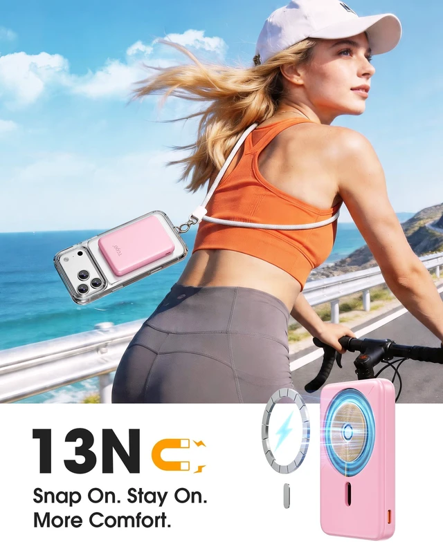 Alt view image 4 of 7 - TG90° Mini Magnetic Power Bank,10,000mAh Magsafe Portable Charger,Pink | 15W Ultra Slim PowerBank,22.5W Fast Charging,Compact Wireless Travel Essential Battery Pack,for iPhone 18/17 Series and More