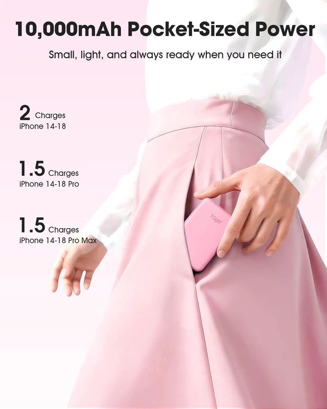 Alt view image 5 of 7 - TG90° Mini Magnetic Power Bank,10,000mAh Magsafe Portable Charger,Pink | 15W Ultra Slim PowerBank,22.5W Fast Charging,Compact Wireless Travel Essential Battery Pack,for iPhone 18/17 Series and More