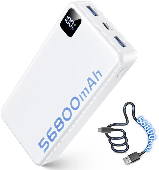 Main image of Charger 56800mAh, 22.5W Fast Charging Power Bank with LED Display | Portable Phone Charger for Camping Travel Essential Compatible with iPhone 17/16/15/14/13 Series, Samsung, Google, iPad-White