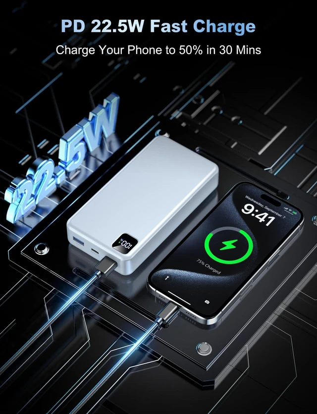 Alt view image 2 of 7 - Charger 56800mAh, 22.5W Fast Charging Power Bank with LED Display | Portable Phone Charger for Camping Travel Essential Compatible with iPhone 17/16/15/14/13 Series, Samsung, Google, iPad-White