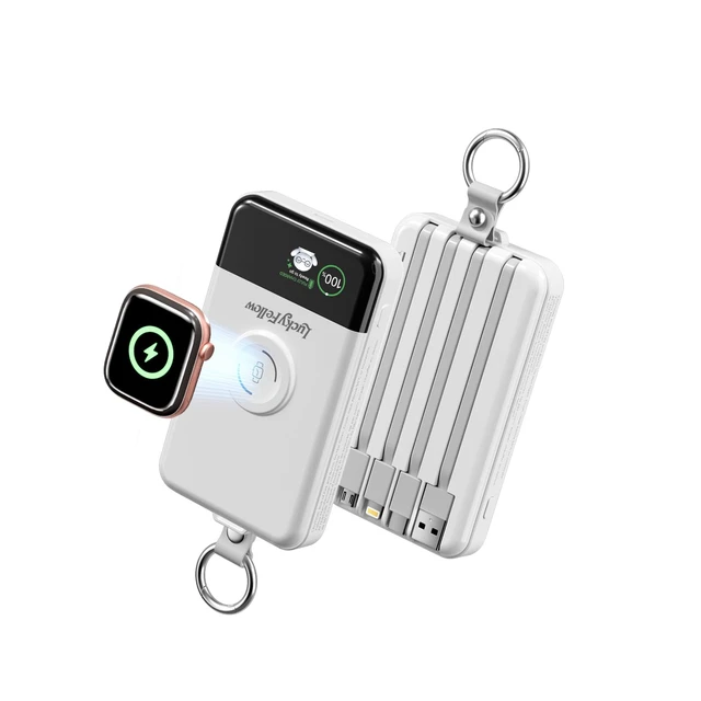 Main image of LUCKYFELLOW 10000mAh Portable Charger with Built-in 4 Cables and Magnetic Wireless Watch Charger, Fast Charging Power Bank Compatible with Apple Watch, iPhone and Android Phones, Keychain Battery Pack
