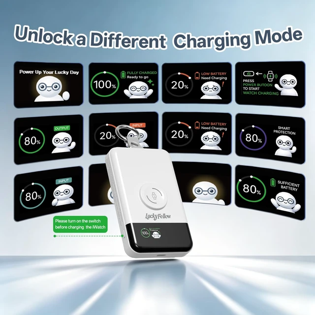 Alt view image 2 of 7 - LUCKYFELLOW 10000mAh Portable Charger with Built-in 4 Cables and Magnetic Wireless Watch Charger, Fast Charging Power Bank Compatible with Apple Watch, iPhone and Android Phones, Keychain Battery Pack