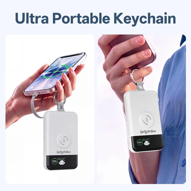 Alt view image 6 of 7 - LUCKYFELLOW 10000mAh Portable Charger with Built-in 4 Cables and Magnetic Wireless Watch Charger, Fast Charging Power Bank Compatible with Apple Watch, iPhone and Android Phones, Keychain Battery Pack