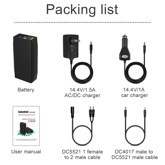 Alt view image 6 of 6 - Talentcell 76.8Wh Portable Power Bank LF4100, 12.8V 6000mAh Multi Voltage Power Supply, DC 12V/9V & 5V USB Output for LED Strip, CCTV Camera, Mobile Devices