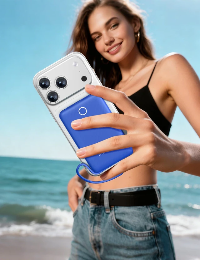 Alt view image 7 of 7 - miisso 10000mAh Mini Portable Charger with Built in Cable, Deepblue | Pocket Size Power Bank, Travel External Battery Pack for Phone, 3 Output, USB Type C Cord, Compatible with iPhone, Samsung