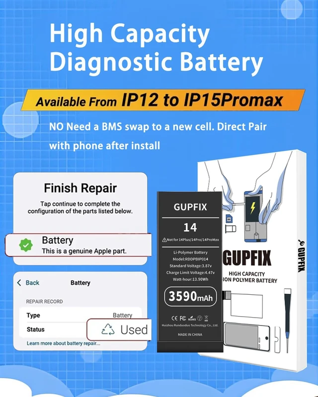 Alt view image 3 of 7 - GUPFIX Diagnostic Battery for iPhone 14 No Pop-up Unknown Part Warning