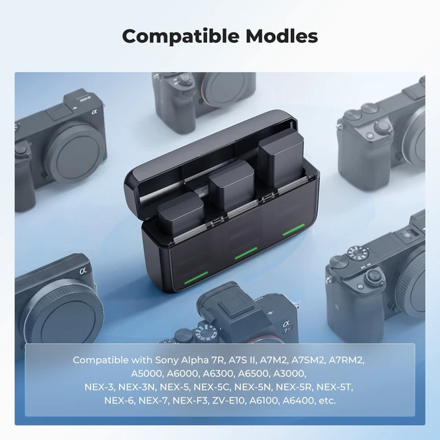 Alt view image 2 of 7 - K&F CONCEPT 3-Pack NP-FW50 Battery and Upgraded 3-Slot 20W LED ZV-E10 Battery Charger Compatible with Sony Alpha A6400 A6000 A6300 A6500 A5000 A5100 A7 A7II A7R A7RII A7S A7SII RX10 II III IV Cameras