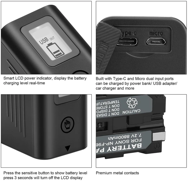 Alt view image 7 of 7 - JYJZPB 2 Pack NP-F970 Battery Compatible with Sony Handycams 8800mAh | for Sony NPF970 NP-F960 NP-F950 NP-F930 NP-F550 NP-F530 NP-F570 with USB Output LCD Display
