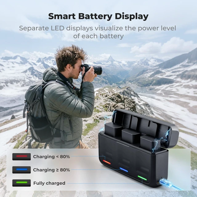 Alt view image 4 of 7 - K&F CONCEPT 3-Pack NP-FW50 Battery and Upgraded 3-Slot 20W LED ZV-E10 Battery Charger Compatible with Sony Alpha A6400 A6000 A6300 A6500 A5000 A5100 A7 A7II A7R A7RII A7S A7SII RX10 II III IV Cameras