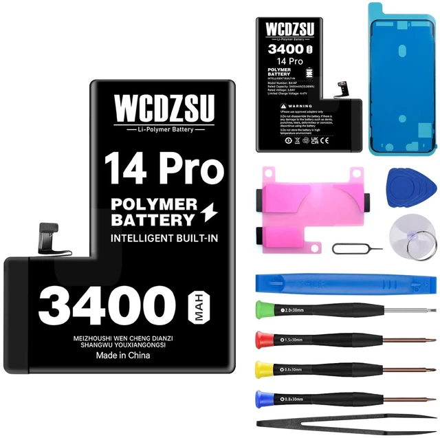 Main image of WCDZSU Battery Replacement for iPhone 14 Pro 3400mAh No Pop-up Unknown Part Warning 0 Cycle High Capacity for iPhone 14 Pro with Full Tool Kit Model A2650 A2889 A2890 A2891 A2892